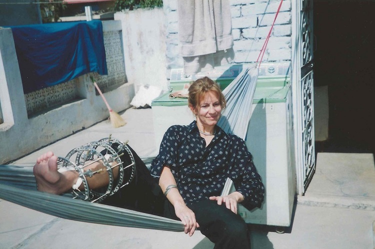 Ouch! That hurt! Just out of hospital with a metal frame and hosted by a kind Pakistani family. Rawalpindi. 2000