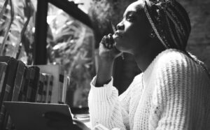 Portrait of black woman with dreadlocks hair