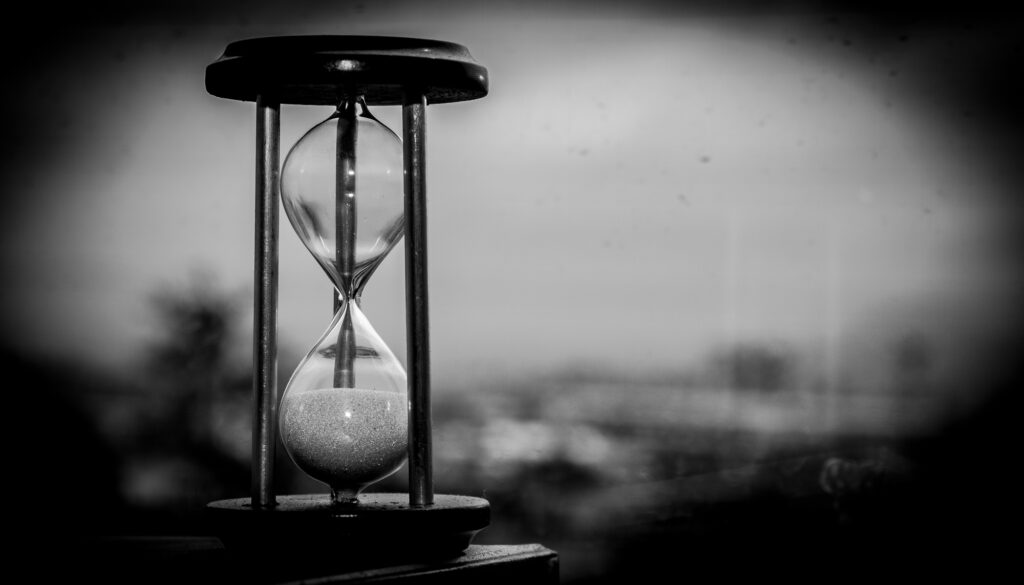 Hourglass clock in black and white image