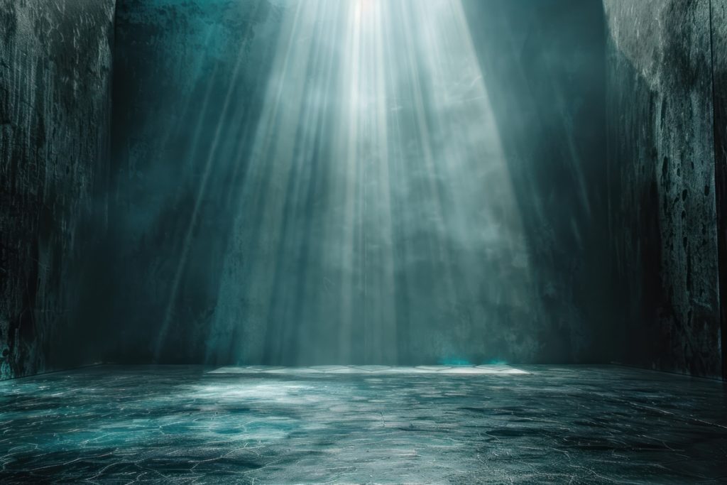 Empty room ethereal dramatic light.