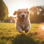 Golden Retriever puppy running in a park