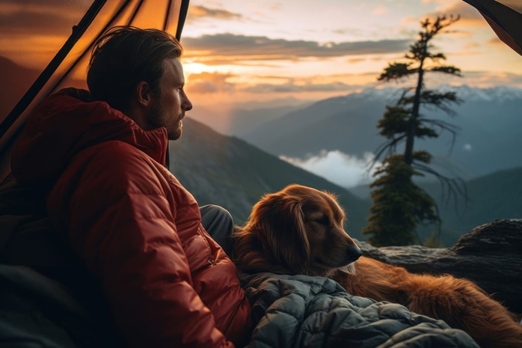 Dog outdoors camping nature.