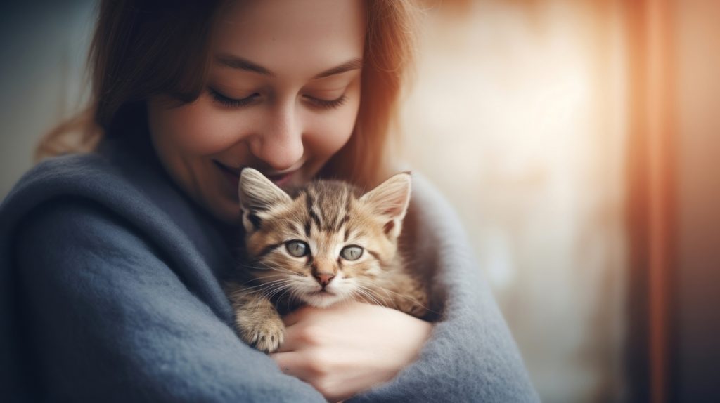 Animal holding mammal kitten. 