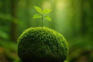 Serene growth on moss background